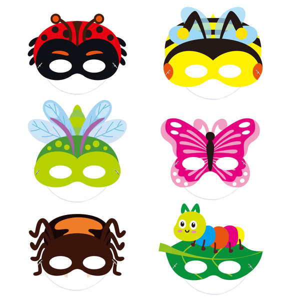 CY2SIDE 30pcs Spring Bugs Paper and Elastic Masks for Kids, Insect Theme Cos-play Costume Dress-Up Party Accessory Favor Supplies, Spring Party Photo Booth Props Kit, Mix of Butterfly, Bee, Ladybug