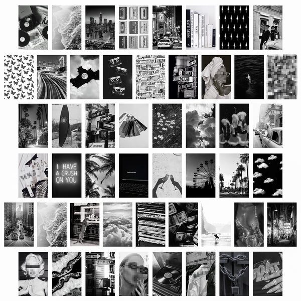 CY2SIDE 50PCS Black White Aesthetic Picture for Wall Collage, 50 Set 4x6 inch, Chic Collage Print Kit, Room Decor for Girls, Vintage Wall Art Prints for Room, Dorm Photo Display, VSCO Posters for Bar