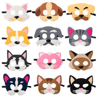 CY2SIDE 12pcs Dog and Cat Theme Felt and Elastic Masks for Kids, Dog and Cat Cos-play Costume Party Masks Supplies for Boys Girls Kids, Dog and Cat Birthday Party Dress-Up Accessory Favor supplies