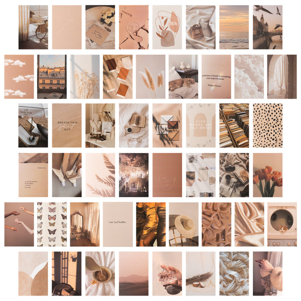 CY2SIDE 50PCS Beige Aesthetic Picture for Wall Collage, 4x6’’ Boho Cards, Cream Collage Print Kit, Warm Color Room Decor for Girls, Wall Art Print for Room, Dorm Photo Display, VSCO Poster for Bedroom