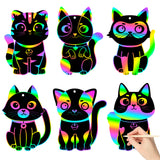 CY2SIDE 60PCS Cat Animal Rainbow Color Scratch Bookmarks for Kids, DIY Cat Rainbow Color Scratch Craft Kit Birthday Party Decors, catling Pet Magic Art Rainbow Color Craft Kit for Birthday Party Favor