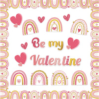 CY2SIDE 78pcs Be My Valentine Boho Rainbow Cutouts for Bulletin Board Border Set, Heart Bohemian Rainbow Trim Classroom Borders for Valentine's Day, Pink Boho Rainbow Classroom Board Decor for School