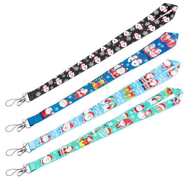 CY2SIDE 4PCS Christmas Badge Lanyards for Kids, Keychain Badge Holder for Girls, Phone String Holder for Adults, Cartoon Christmas Lanyard Holders for ID Badges, Name Tag, Phone String Strap with Hook