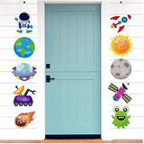 CY2SIDE 10PCS Outer Space Hanging Porch Sign, Astronaut Door Banners, Galaxy Door Sign Cutouts, Wall Decoration Sign, Space Birthday Party Decors, Banners for Home Decoration, Party Supplies for Boys