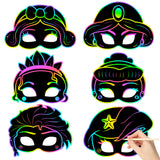 CY2SIDE 24PCS Princess Rainbow Color Scratch Party Masks for Girls, Princess Theme Rainbow Color Scratch Craft Kits, DIY Princess Face Magic Art Rainbow Color Masks Craft Kit for Birthday Party Favors