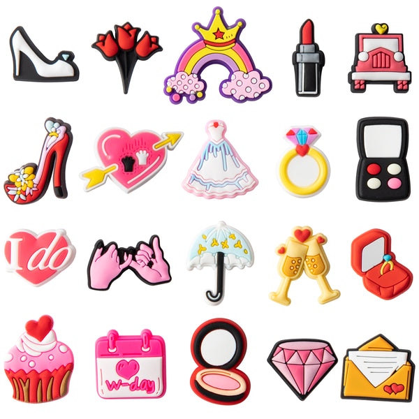 CY2SIDE 20PCS Wedding Clog Shoes Charm for Kids, Cartoon Decoration Charm for Shoes, Ring Shoe Charm for Kids, Wedding Party Gifts, Diamond Clog Decor for Teen Girls, Treasure Toys for Wedding Party