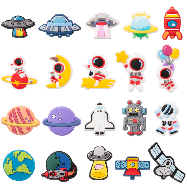 CY2SIDE 20PCS Outer Space Shoe Charm for Kids, Galaxy Decoration Shoe Charms, Astronaut Bracelet Wristband Charms for Toddlers, Clog Decor for Boys Girls Slip on, Space Decors with Planets, Spaceship