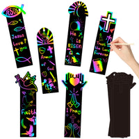 CY2SIDE 60PCS Religious Rainbow Color Scratch Bookmarks for Kids, Crosses Rainbow Color Scratch Craft Kits for Kids Christian Sunday Church, Magic Art Rainbow Color Craft Kit for Vacation Bible School