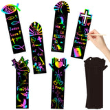 CY2SIDE 60PCS Religious Rainbow Color Scratch Bookmarks for Kids, Crosses Rainbow Color Scratch Craft Kits for Kids Christian Sunday Church, Magic Art Rainbow Color Craft Kit for Vacation Bible School