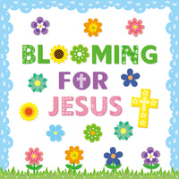CY2SIDE 106pcs Blooming for Jesus Spring flowers and cross Cutouts for Bulletin Board Border Sets, Christian Sunday Church Theme Trim Border, Religious Classroom and Sunday School Bulletin Board Decor