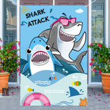 CY2SIDE Shark Attack Party Decorations Photo Prop with White Ribbon, Vivid Shark Decorations for Summer Ocean Sea Theme Party, Shark Birthday Party Backdrop Supply, Outdoor and indoor Photo Banner