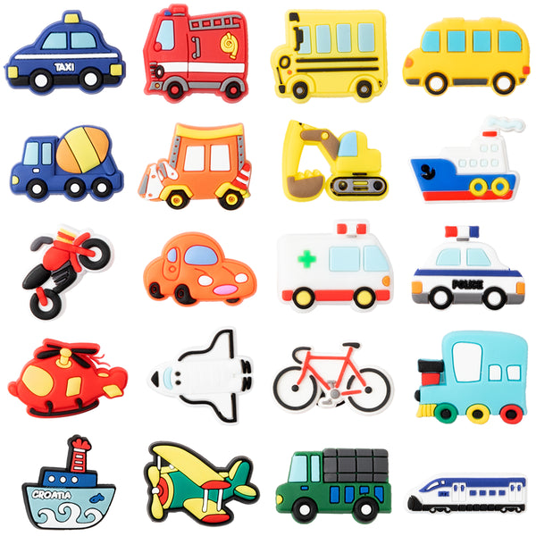 CY2SIDE 20PCS Transportation Shoe Charm for Kids, Construction Decoration Shoe Charms, Bracelet Wristband Charms for Toddlers, Clog Decor for Boys Slip on, Transport Shoe Decor, Traffic Party Favors