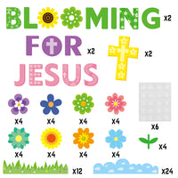 CY2SIDE 106pcs Blooming for Jesus Spring flowers and cross Cutouts for Bulletin Board Border Sets, Christian Sunday Church Theme Trim Border, Religious Classroom and Sunday School Bulletin Board Decor