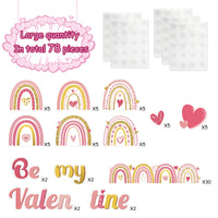 CY2SIDE 78pcs Be My Valentine Boho Rainbow Cutouts for Bulletin Board Border Set, Heart Bohemian Rainbow Trim Classroom Borders for Valentine's Day, Pink Boho Rainbow Classroom Board Decor for School