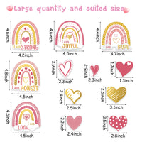 CY2SIDE 96pcs Valentine's Day Boho Rainbow Motivational Positive Sayings Cutouts, Pink and Gold Rainbow and Hearts Cutouts for Bulletin Boards, Growth Mindset Inspirational Classroom School Home Decor
