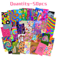 CY2SIDE 50PCS Indie Kidcore Hippie Aesthetic Picture for Wall Collage, 50 Set 4x6 inch, Bright Collage Kit, Colorful Room Decor for Girl, Wall Art Prints, Dorm Photo Display, VSCO Posters for Bedroom