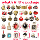 CY2SIDE 50PCS Red Enamel Crystal Charms Shoes Charm for Kids, Cartoon red Enamel Crystal Decoration Charm for Shoes, Crystal Charms Shoes Charm for Kids, Accessories Clog Decor for Teen Girls