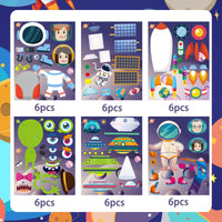 CY2SIDE 36p Out Space Theme Sticker for Kids, Astronaut Theme Make Your Own Stickers Including Alien, Rocket,Spaceship, Planet Patterns, Mix and Match Make-a-face Stickers Gifts Bag Stuffers for Boys