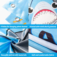 CY2SIDE Shark Attack Party Decorations Photo Prop with White Ribbon, Vivid Shark Decorations for Summer Ocean Sea Theme Party, Shark Birthday Party Backdrop Supply, Outdoor and indoor Photo Banner