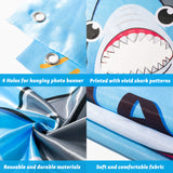 CY2SIDE Shark Attack Party Decorations Photo Prop with White Ribbon, Vivid Shark Decorations for Summer Ocean Sea Theme Party, Shark Birthday Party Backdrop Supply, Outdoor and indoor Photo Banner