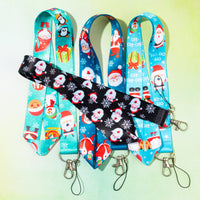 CY2SIDE 4PCS Christmas Badge Lanyards for Kids, Keychain Badge Holder for Girls, Phone String Holder for Adults, Cartoon Christmas Lanyard Holders for ID Badges, Name Tag, Phone String Strap with Hook
