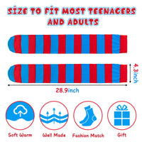 CY2SIDE Funky Cosplay Pack with Blue Wig and Striped Socks, Funky Blue Fuzzy Wig, Faux Crazy Costume Unisex Wig, Blue Fuzzy Costume Wig for Adults, Extra Long Socks Over Knee High Opaque Stockings