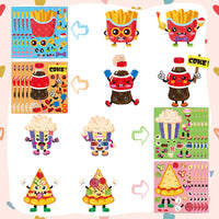 CY2SIDE 40pcs Valentines Junk food Party Favors Holographic Stickers, Valentine's Day Make Your Own Shiny Puffy Food Face Sticker Sheets for Kids, Valentine's Day Fast food School Party Games for Kids
