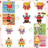 CY2SIDE 40pcs Valentines Junk food Party Favors Holographic Stickers, Valentine's Day Make Your Own Shiny Puffy Food Face Sticker Sheets for Kids, Valentine's Day Fast food School Party Games for Kids