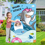 CY2SIDE Shark Attack Party Decorations Photo Prop with White Ribbon, Vivid Shark Decorations for Summer Ocean Sea Theme Party, Shark Birthday Party Backdrop Supply, Outdoor and indoor Photo Banner