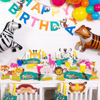 CY2SIDE 6PCS Jungle Animals Theme Party Decoration Wooden Centerpiece, Wooden Jungle Wild Animals Birthday Party Decor Supplies, Baby Shower Supplies, Desktop Centerpiece Decor for Kids Birthday