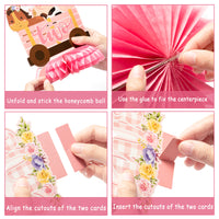 CY2SIDE 12PCS Floral Farm Animals 2nd Birthday Party Honeycomb Centerpieces, Cute Pink Flowers Barnyard 2 Years Old birthday Party Table Decoration, Second Birthday Party Supplies for Baby Girls
