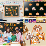 CY2SIDE 93pcs Hello Fall Boho Rainbow Cutouts for Bulletin Board Border Sets, Pumpkin Bohemian Rainbow Trim Borders for Autumn, Thanksgiving Fall Boho Rainbow Bulletin Board Decorations for School