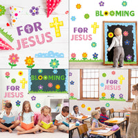 CY2SIDE 106pcs Blooming for Jesus Spring flowers and cross Cutouts for Bulletin Board Border Sets, Christian Sunday Church Theme Trim Border, Religious Classroom and Sunday School Bulletin Board Decor