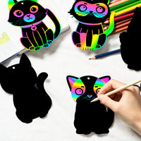 CY2SIDE 60PCS Cat Animal Rainbow Color Scratch Bookmarks for Kids, DIY Cat Rainbow Color Scratch Craft Kit Birthday Party Decors, catling Pet Magic Art Rainbow Color Craft Kit for Birthday Party Favor
