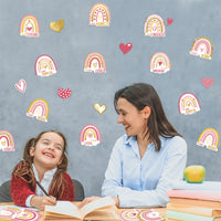 CY2SIDE 96pcs Valentine's Day Boho Rainbow Motivational Positive Sayings Cutouts, Pink and Gold Rainbow and Hearts Cutouts for Bulletin Boards, Growth Mindset Inspirational Classroom School Home Decor