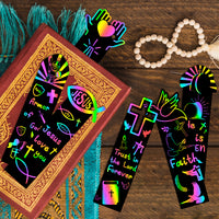 CY2SIDE 60PCS Religious Rainbow Color Scratch Bookmarks for Kids, Crosses Rainbow Color Scratch Craft Kits for Kids Christian Sunday Church, Magic Art Rainbow Color Craft Kit for Vacation Bible School