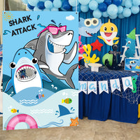 CY2SIDE Shark Attack Party Decorations Photo Prop with White Ribbon, Vivid Shark Decorations for Summer Ocean Sea Theme Party, Shark Birthday Party Backdrop Supply, Outdoor and indoor Photo Banner
