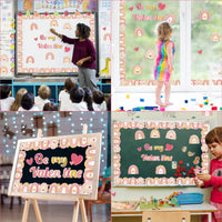CY2SIDE 78pcs Be My Valentine Boho Rainbow Cutouts for Bulletin Board Border Set, Heart Bohemian Rainbow Trim Classroom Borders for Valentine's Day, Pink Boho Rainbow Classroom Board Decor for School