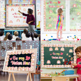 CY2SIDE 78pcs Be My Valentine Boho Rainbow Cutouts for Bulletin Board Border Set, Heart Bohemian Rainbow Trim Classroom Borders for Valentine's Day, Pink Boho Rainbow Classroom Board Decor for School