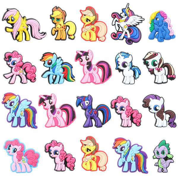 CY2SIDE 20PCS Pony Cartoon Shoe Charm for Kids, Little Horse Decoration Charm for Shoes, Pony Bracelet Wristband Charm for Kids, Kawaii Clog Decor for Girls, Decor for Kids Slip-On, Pony Party Favors
