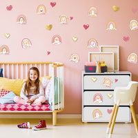 CY2SIDE 96pcs Valentine's Day Boho Rainbow Motivational Positive Sayings Cutouts, Pink and Gold Rainbow and Hearts Cutouts for Bulletin Boards, Growth Mindset Inspirational Classroom School Home Decor