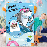 CY2SIDE Shark Attack Party Decorations Photo Prop with White Ribbon, Vivid Shark Decorations for Summer Ocean Sea Theme Party, Shark Birthday Party Backdrop Supply, Outdoor and indoor Photo Banner