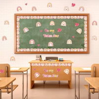 CY2SIDE 78pcs Be My Valentine Boho Rainbow Cutouts for Bulletin Board Border Set, Heart Bohemian Rainbow Trim Classroom Borders for Valentine's Day, Pink Boho Rainbow Classroom Board Decor for School