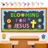 CY2SIDE 106pcs Blooming for Jesus Spring flowers and cross Cutouts for Bulletin Board Border Sets, Christian Sunday Church Theme Trim Border, Religious Classroom and Sunday School Bulletin Board Decor