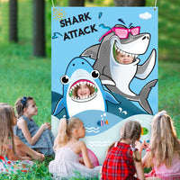 CY2SIDE Shark Attack Party Decorations Photo Prop with White Ribbon, Vivid Shark Decorations for Summer Ocean Sea Theme Party, Shark Birthday Party Backdrop Supply, Outdoor and indoor Photo Banner