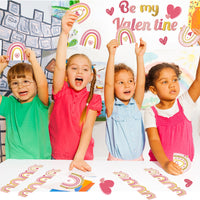 CY2SIDE 78pcs Be My Valentine Boho Rainbow Cutouts for Bulletin Board Border Set, Heart Bohemian Rainbow Trim Classroom Borders for Valentine's Day, Pink Boho Rainbow Classroom Board Decor for School