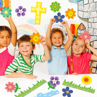 CY2SIDE 106pcs Blooming for Jesus Spring flowers and cross Cutouts for Bulletin Board Border Sets, Christian Sunday Church Theme Trim Border, Religious Classroom and Sunday School Bulletin Board Decor