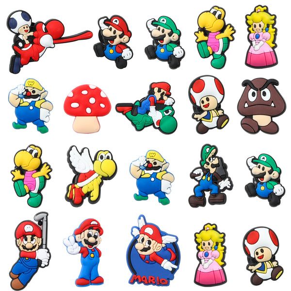 CY2SIDE 20PCS Mario Shoe Charm for Kids, Shoe Decoration Charm for Shoes, Bracelet Wristband Charms for Toddlers, Clog Decor for Boys Girls Slip on, Mario Game Theme Shoe Decor Include Luigi Princess